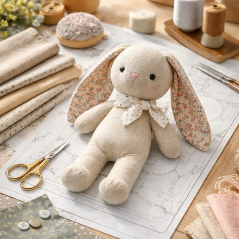 Patron PDF : Doudou « Gabin le Lapin » — Tutoriel couture simple et rapide